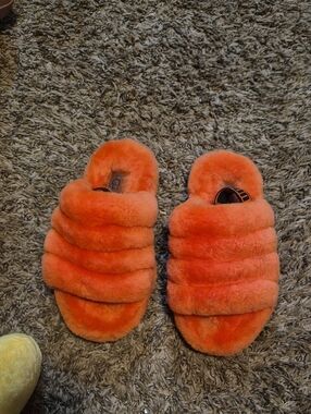 Ugg Plush Orange Shearling Slide Slippers for Girls